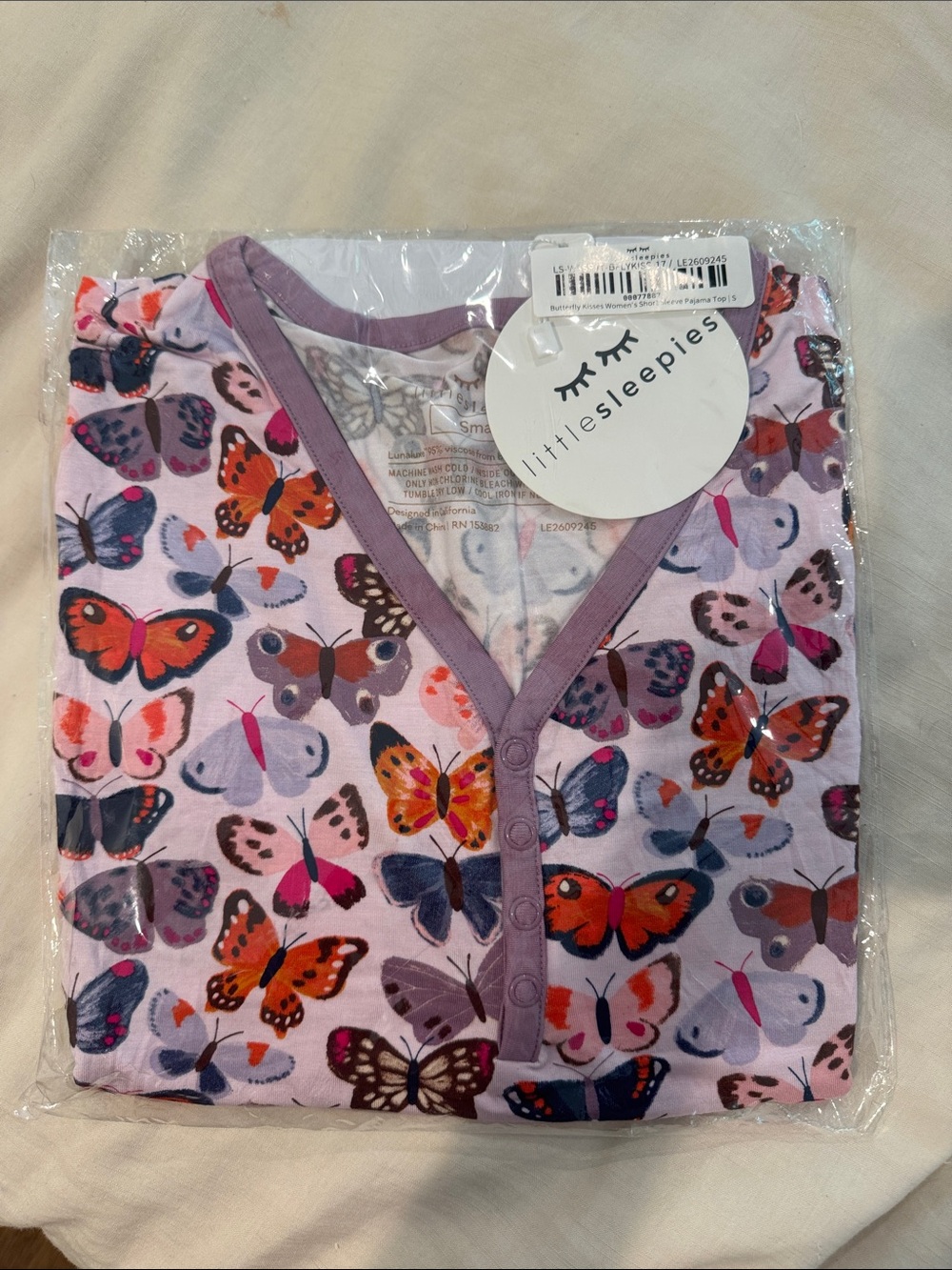 Little Sleepies Women’s Short Sleeve Pajama Top Butterfly print